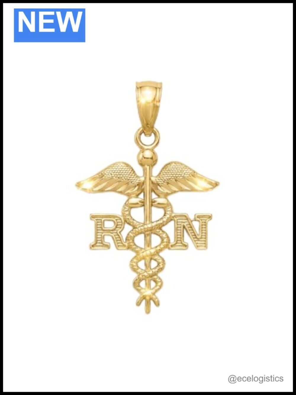 10K Yellow Gold Registered Nurse RN Charm 1 Inch Solid Gold Medical Jewelry